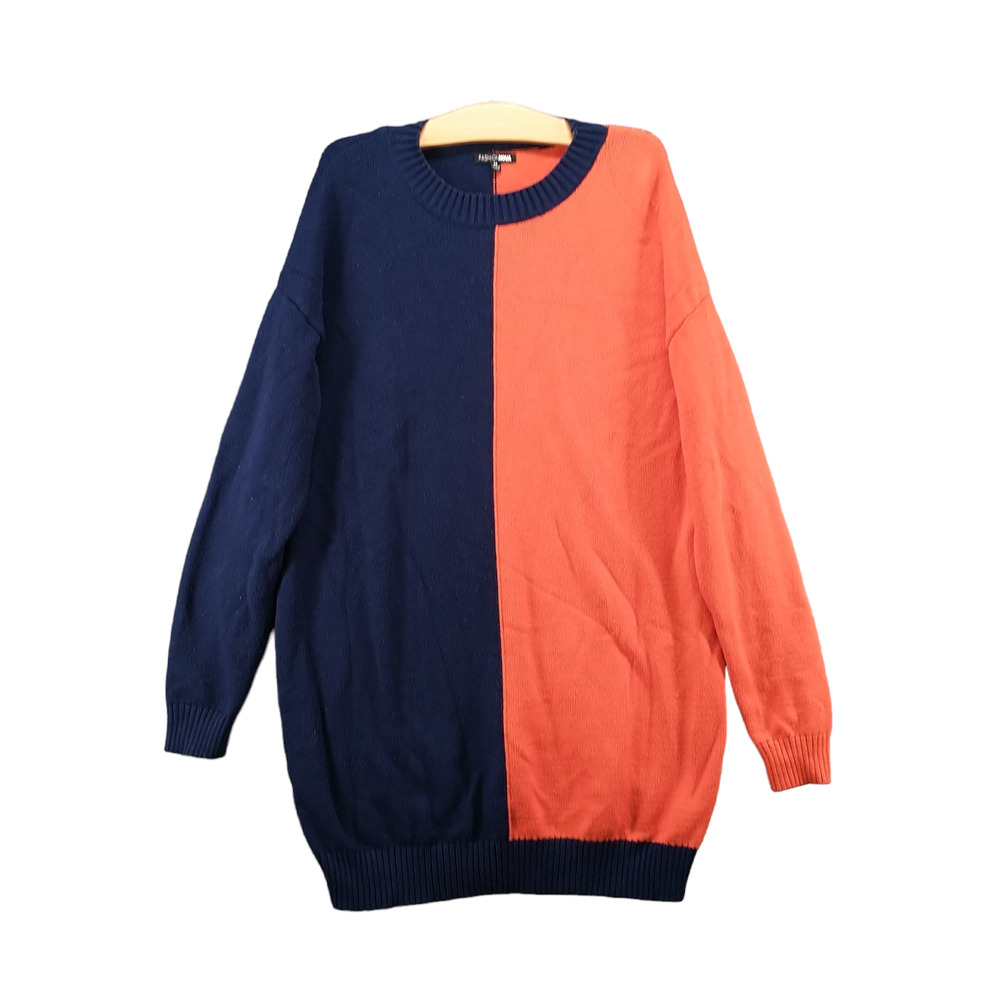 Fashion Nova Women's Block Your Number Sweater Dress Orange Blue Medium Pullover